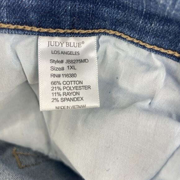 Judy Blue Jeans Womens Plus 1XL 38 x 27 Blue Distressed Boyfriend Denim Wisker - Picture 10 of 13